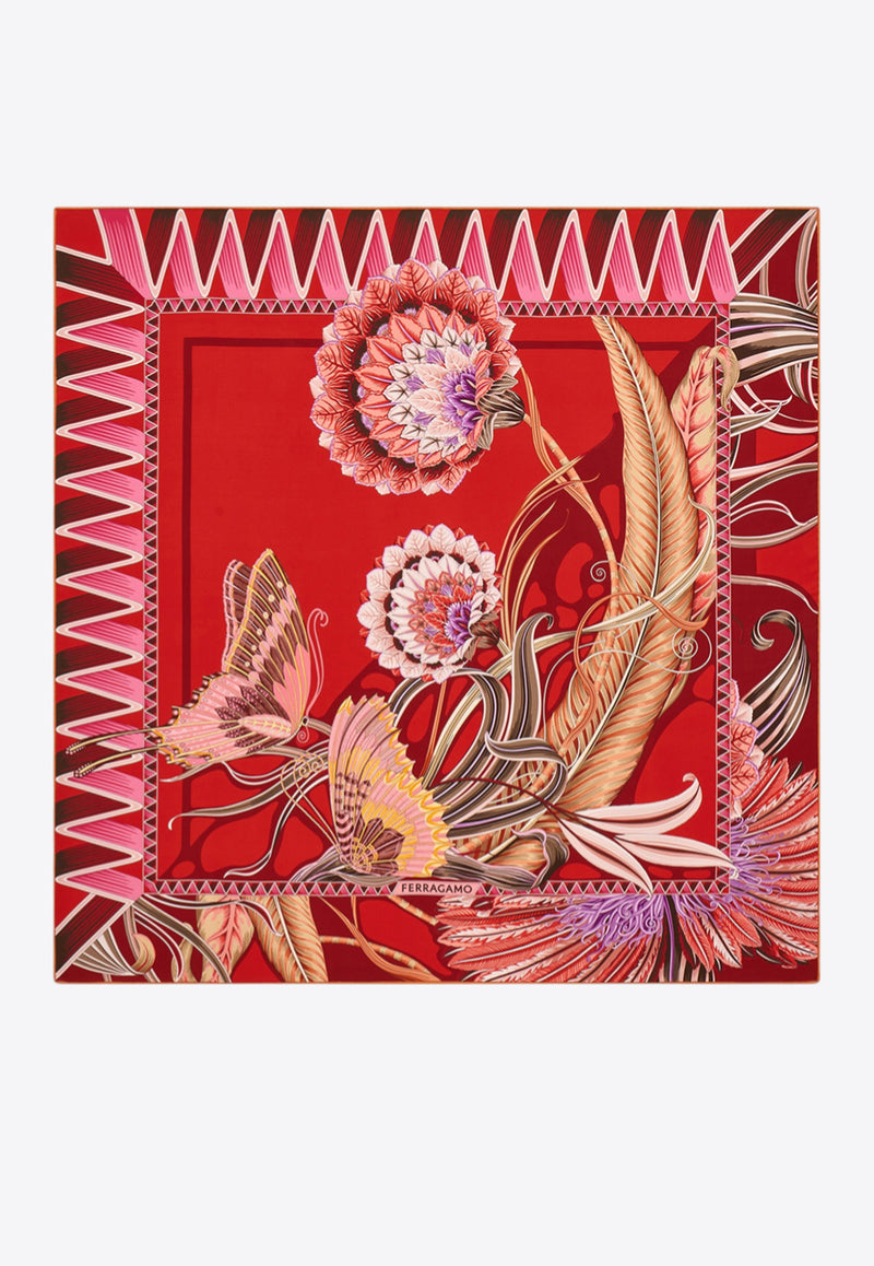 Ferragamo Giada Print Silk Scarf Red 310216 FO GIADAFLY 785342 AVORIO/VIOLA