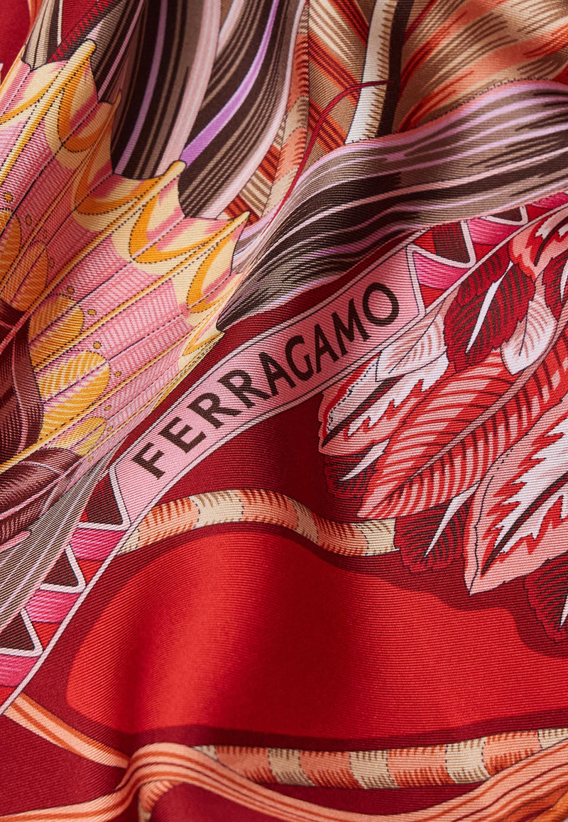 Ferragamo Giada Print Silk Scarf Red 310216 FO GIADAFLY 785342 AVORIO/VIOLA