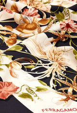 Ferragamo Floral Bloom Print Silk Scarf Multicolor 310225 FO GAIA 789915 PATTERNED BLACK