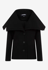 Draped-Collar Wool Coat