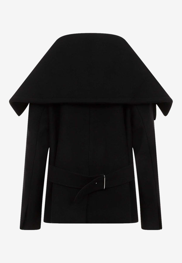 Draped-Collar Wool Coat