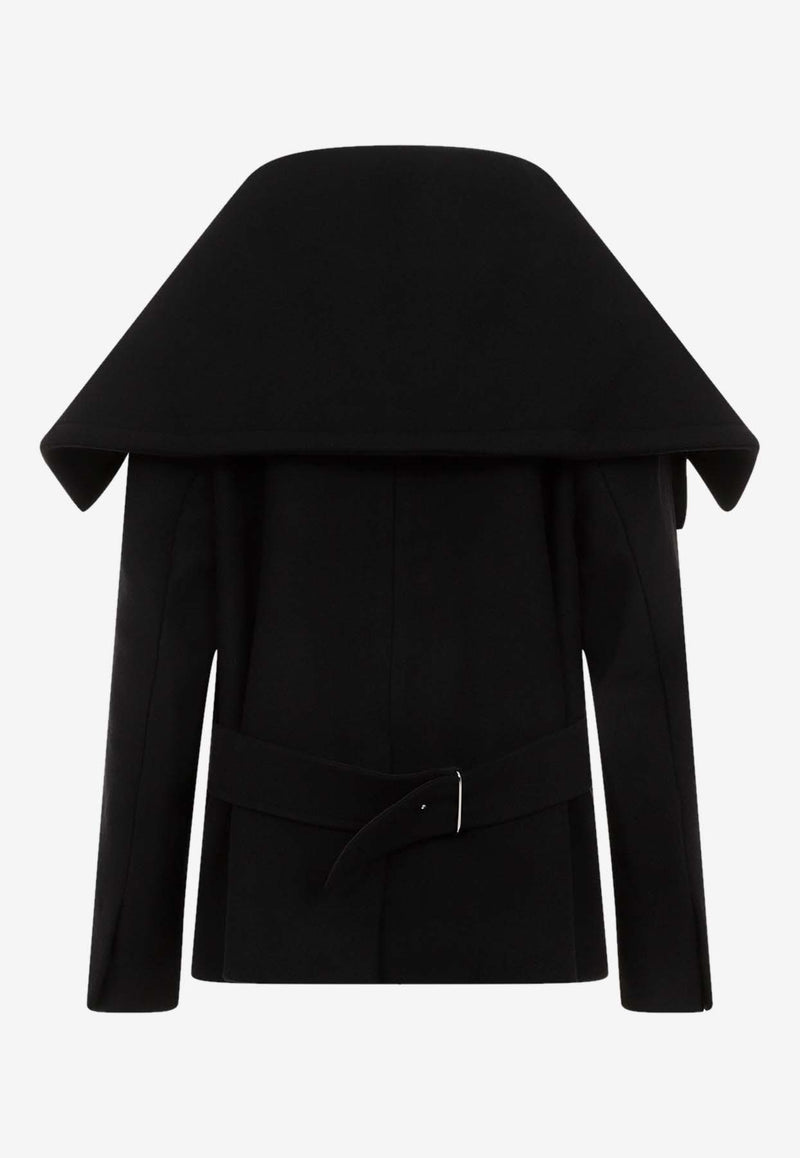 Draped-Collar Wool Coat