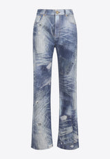 Graphic Print Distressed Jeans