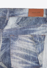 Graphic Print Distressed Jeans