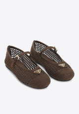 Triangle Logo Crochet Knit Ballet Flats