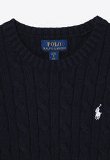 Polo Ralph Lauren Kids Girls Cable Knit Logo Embroidered Sweater Navy 313901316009CO/P_POLOR-NA