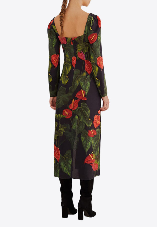 Farm Rio Anthurium Long-Sleeved Midi Dress Multicolor 314635BLACK MULTI