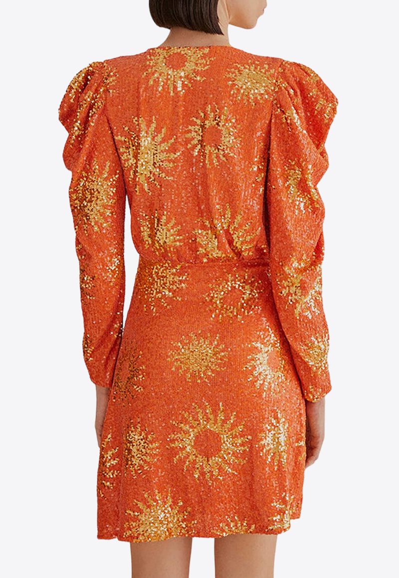 Farm Rio Sunny Mood Sequined Mini Dress Orange 314780ORANGE
