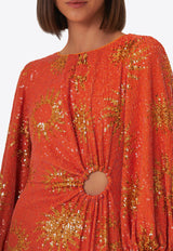 Farm Rio Sunny Mood Sequined Midi Dress with Cut-Out Detail Orange 315289ORANGE