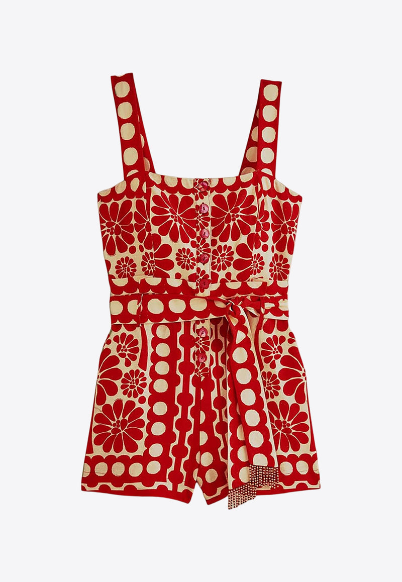 Farm Rio Palermo Belted Sleeveless Romper Red 315326RED MULTI