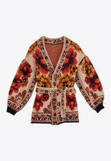Farm Rio Winter Tapestry Belted Knit Cardigan Multicolor 319545WHITE MULTI