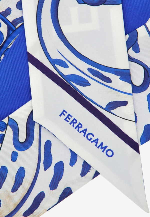Salvatore Ferragamo Foliage Print Twilly Band 320685 TW FOLIAGE 765060 BLUETTE/LAPIS Blue