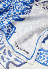 Salvatore Ferragamo Foliage Print Silk Stole 320750 ST FOLIAGE 763981 AVORIO/BLU/BIANCO Blue