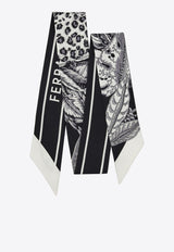 Salvatore Ferragamo Graphic Jacquard Silk Tie Scarf 320803 TW TOGO NEW 771210 BLACK/WHITE