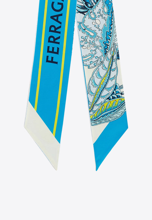 Salvatore Ferragamo Graphic Jacquard Silk Tie Scarf 320803 TW TOGO NEW 771212 IVORY/TURQUOISE