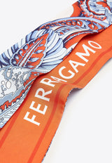 Salvatore Ferragamo Graphic Jacquard Silk Tie Scarf 320803 TW TOGO NEW 771213 ORANGE/IVORY