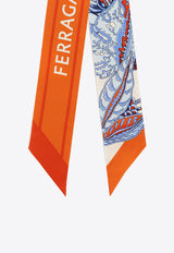 Salvatore Ferragamo Graphic Jacquard Silk Tie Scarf 320803 TW TOGO NEW 771213 ORANGE/IVORY