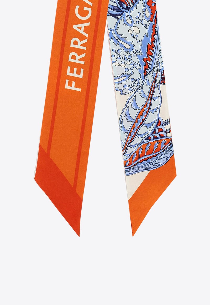 Salvatore Ferragamo Graphic Jacquard Silk Tie Scarf 320803 TW TOGO NEW 771213 ORANGE/IVORY