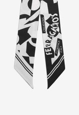 Salvatore Ferragamo Logo Print Silk Bandeau Scarf Monochrome 320907 TW VENNA 775294 BLACK/WHITE