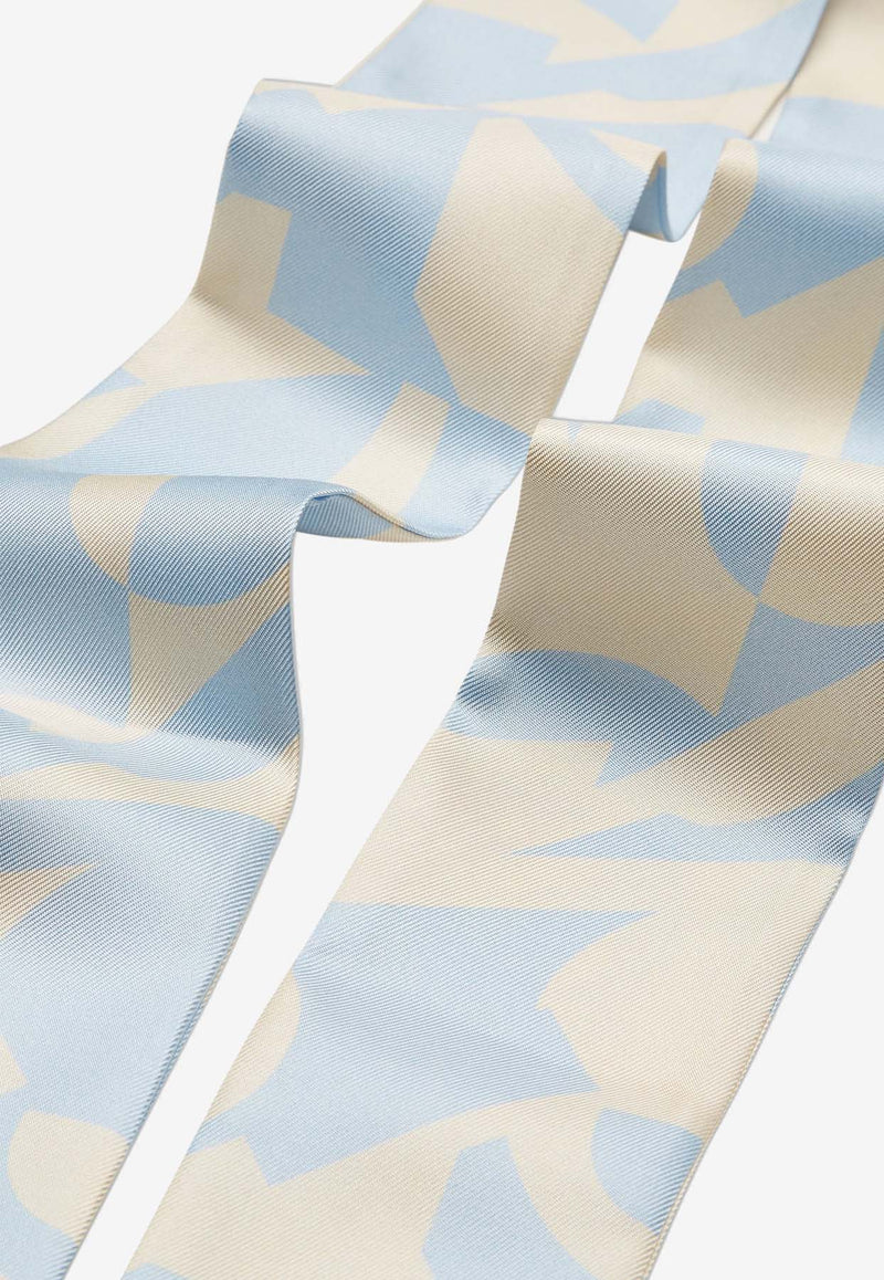 Salvatore Ferragamo Logo Print Silk Bandeau Scarf Light Blue 320907 TW VENNA 775296 AZUR/BEIGE