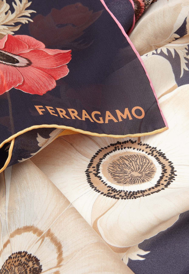 Salvatore Ferragamo Anemone Print Silk Scarf Multicolor 320915 SR ANEMONI2 775578 MARINE/IVORY