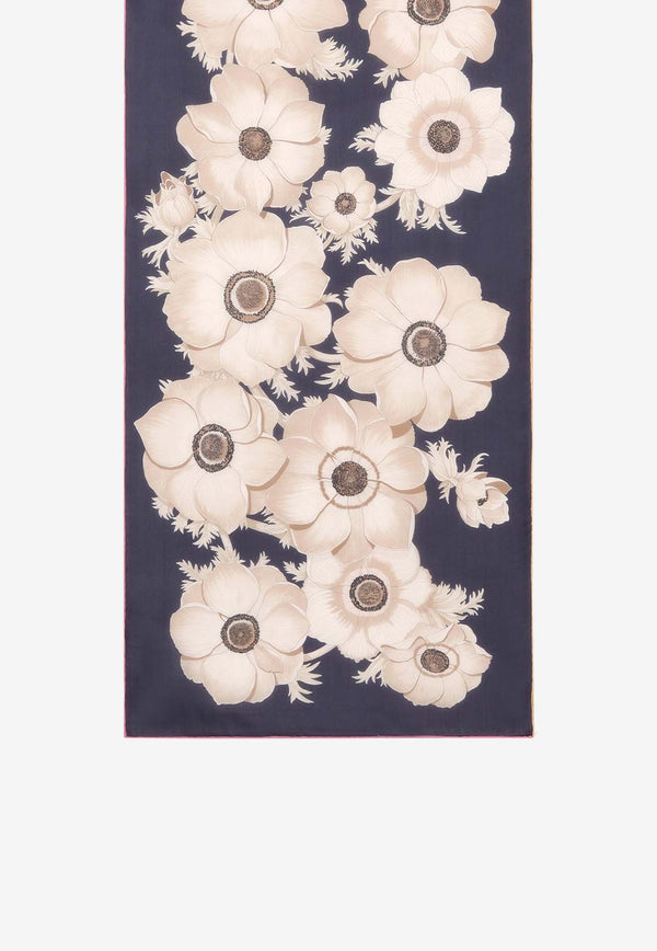 Salvatore Ferragamo Anemone Print Silk Scarf Multicolor 320915 SR ANEMONI2 775578 MARINE/IVORY