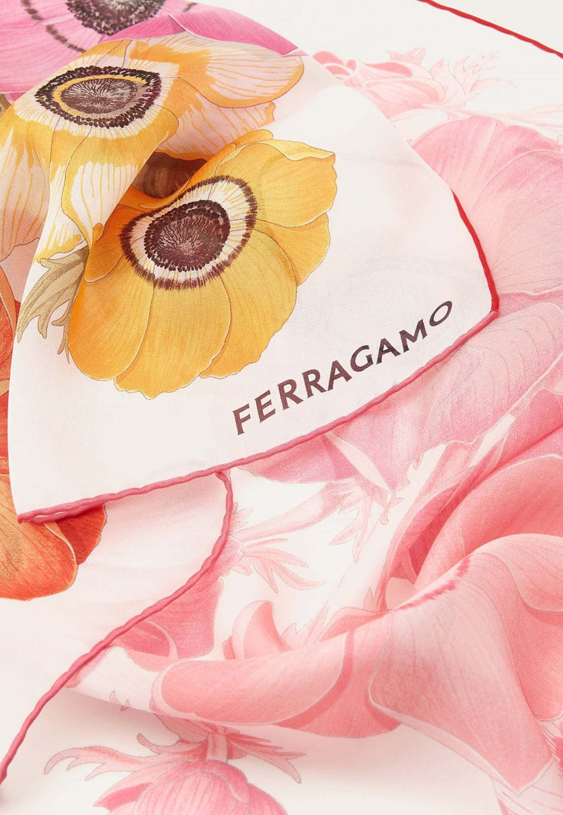 Salvatore Ferragamo Anemone Print Silk Scarf Ivory 320915 SR ANEMONI2 775579 IVORY/ROSE