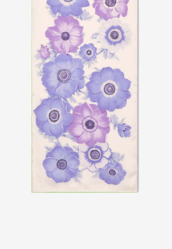 Salvatore Ferragamo Anemone Print Silk Scarf Multicolor 320915 SR ANEMONI2 775580 LAVANDA/IVORY