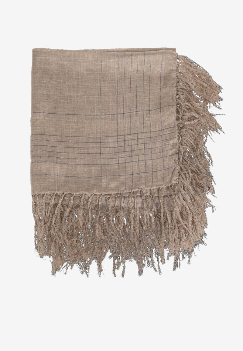 Salvatore Ferragamo Mirage Logo Embroidered Fringed Scarf Beige 320940 SL MIRAGE 776019 STONE