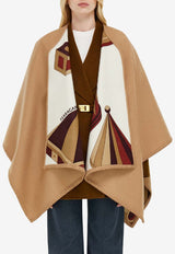 Ferragamo Geometrical Renaissance Print Reversible Cashmere Poncho Camel 320963 CAPE NADIR 779395 RED PATTERNED DARK