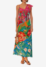 Farm Rio Mixed Flowery One-Shoulder Midi Dress Multicolor 321160MULTICOLOUR