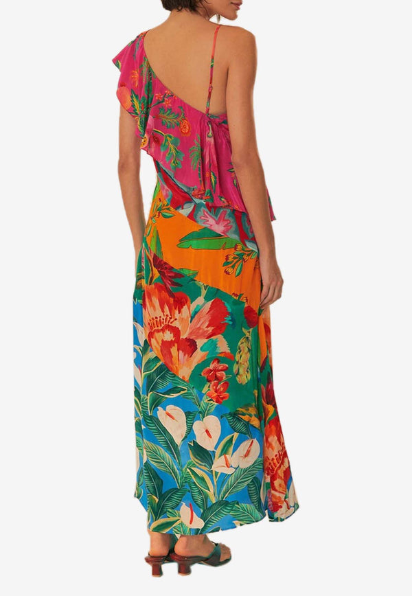 Farm Rio Mixed Flowery One-Shoulder Midi Dress Multicolor 321160MULTICOLOUR