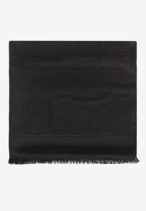 Ferragamo Monogram Fringe Scarf Black 321167 ST MONOG 785353 BLACK