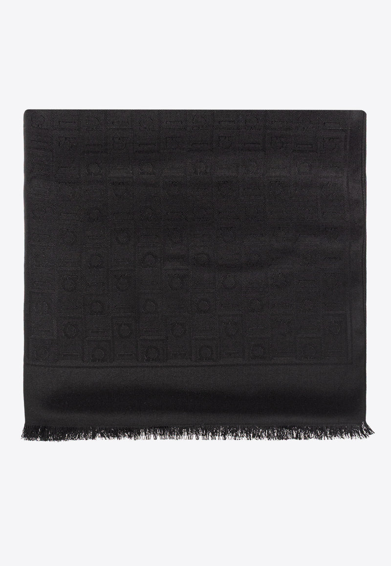 Ferragamo Monogram Fringe Scarf Black 321167 ST MONOG 785353 BLACK