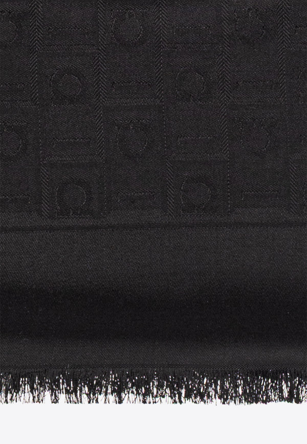 Ferragamo Monogram Fringe Scarf Black 321167 ST MONOG 785353 BLACK