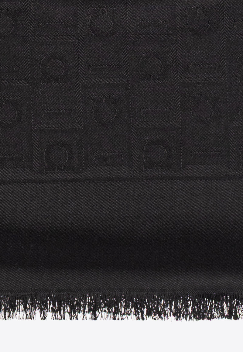 Ferragamo Monogram Fringe Scarf Black 321167 ST MONOG 785353 BLACK