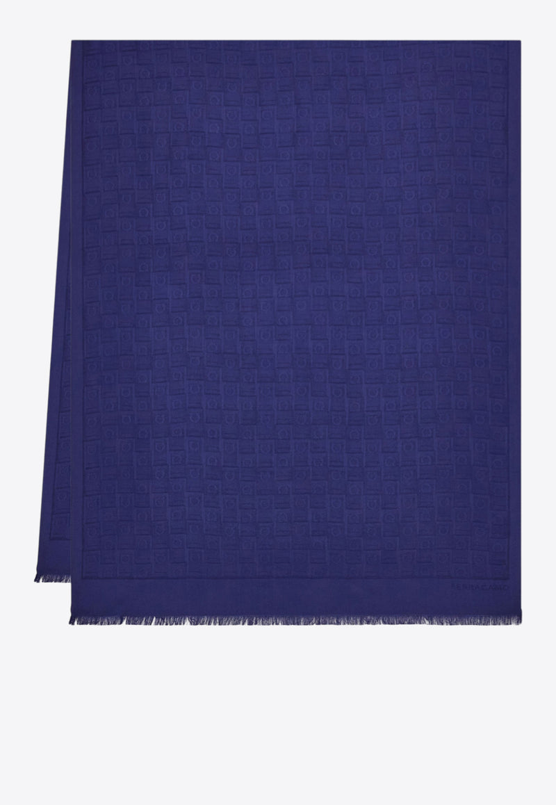 Ferragamo Monogram Fringe Scarf Blue 321167 ST MONOG 785355 NA