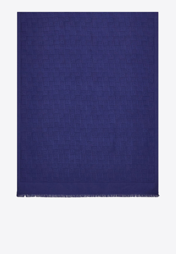 Ferragamo Monogram Fringe Scarf Blue 321167 ST MONOG 785355 NA