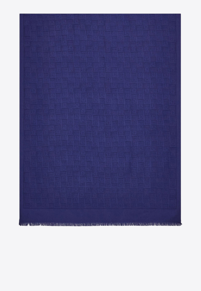 Ferragamo Monogram Fringe Scarf Blue 321167 ST MONOG 785355 NA