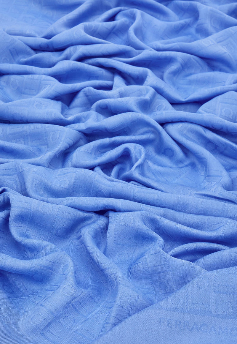 Ferragamo Monogram Fringed Scarf Light Blue 321167 ST MONOG 785357 NA