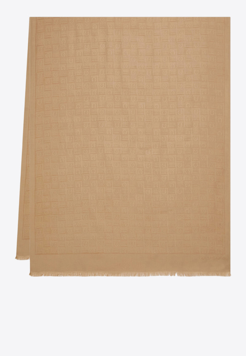 Ferragamo Monogram Fringe Scarf Beige 321167 ST MONOG 785361 NA