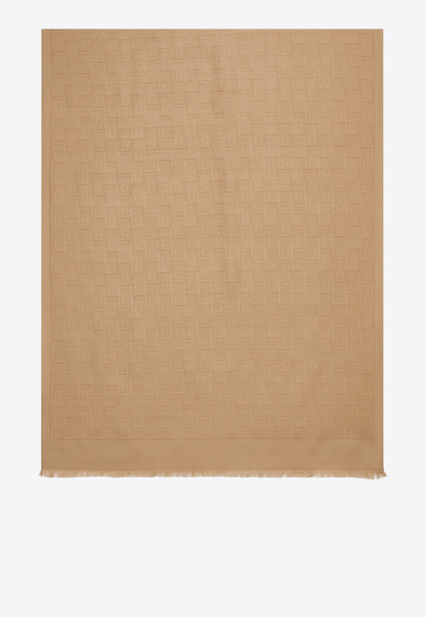 Ferragamo Monogram Fringe Scarf Beige 321167 ST MONOG 785361 NA