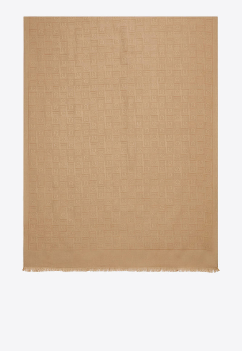 Ferragamo Monogram Fringe Scarf Beige 321167 ST MONOG 785361 NA