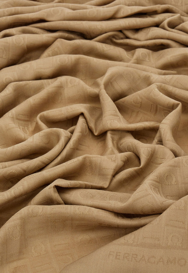Ferragamo Monogram Fringe Scarf Beige 321167 ST MONOG 785361 NA