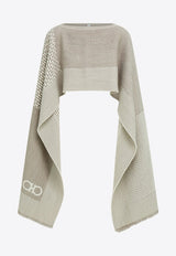 Ferragamo Jacquard Wool Cape Cream 321234 ST PATCHWORK 790363 IVORY