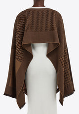 Ferragamo Jacquard Wool Cape Brown 321234 ST PATCHWORK 790364 TOBACCO BROWN