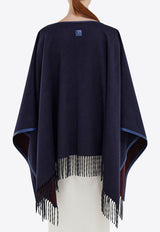 Ferragamo Cashmere Fringed Poncho Navy 321235 CAPE DOUBLE 790369 NEW NAVY