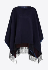 Ferragamo Cashmere Fringed Poncho Navy 321235 CAPE DOUBLE 790369 NEW NAVY