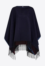 Ferragamo Cashmere Fringed Poncho Navy 321235 CAPE DOUBLE 790369 NEW NAVY