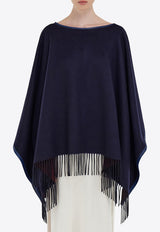 Ferragamo Cashmere Fringed Poncho Navy 321235 CAPE DOUBLE 790369 NEW NAVY